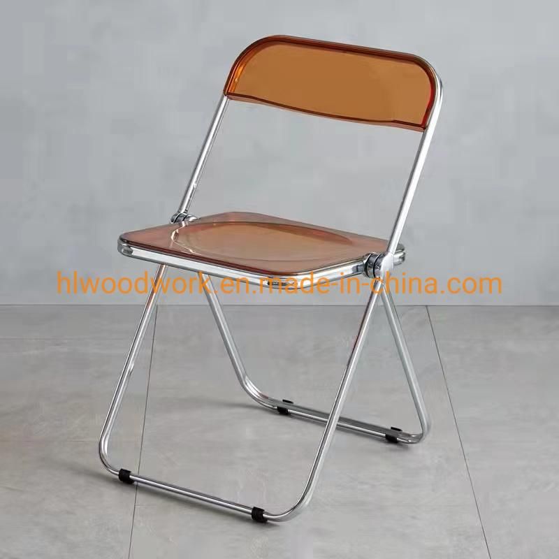 Modern Transparent Orange Folding Chair PC Plastic Outdoor Chair Chrome Frame Office Bar Dining Leisure Banquet Wedding Meeting Chair Plastic Dining Chair