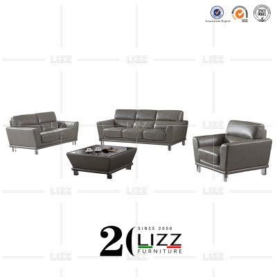 Italian Modern European Style Modular Wood Furniture Set Leisure Geniue Leather Sofa with Metal Legs