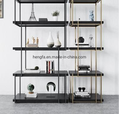 Luxury Modern Home Furniture Marble Storage Shelf Library Steel Bookshelf