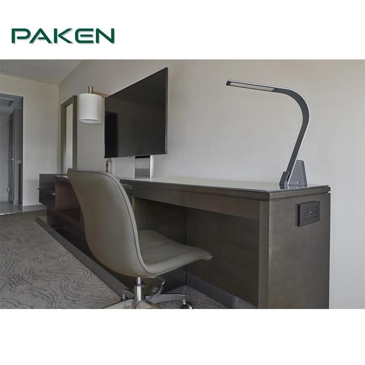 TV Cabinet Connect with Writting Table Grey Venner Surface Modern Hotel Furniture