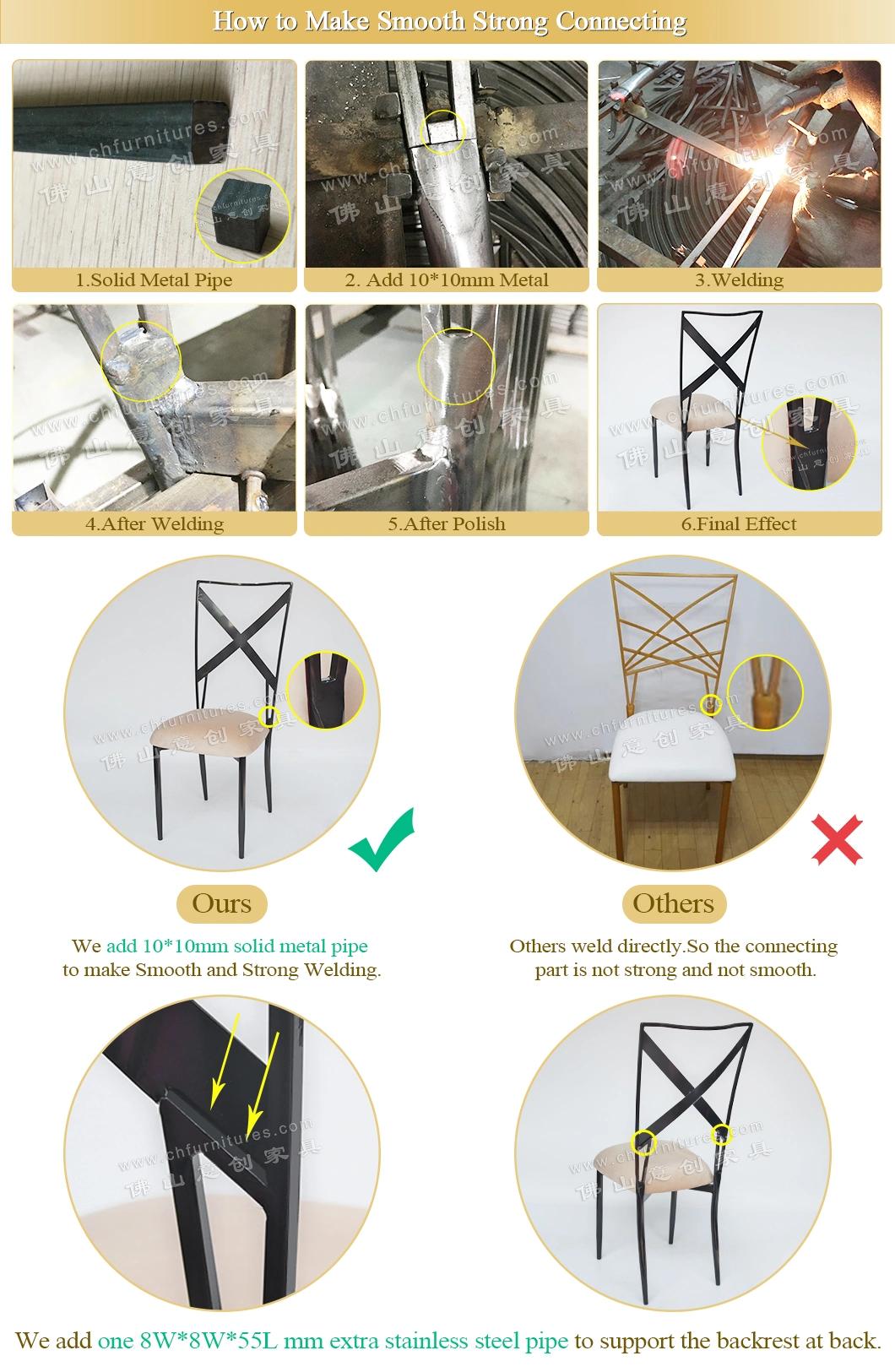 Modern Silver Stainless Steel Various Color Seat Bag Outdoor Wedding Hotel Banquet Fork Back Chair