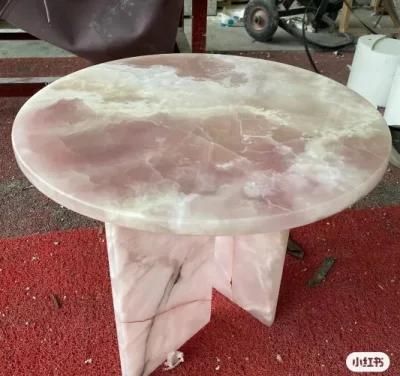 Luxury Sofa Furniture Table Oval Modern Pink Onyx Coffee Table