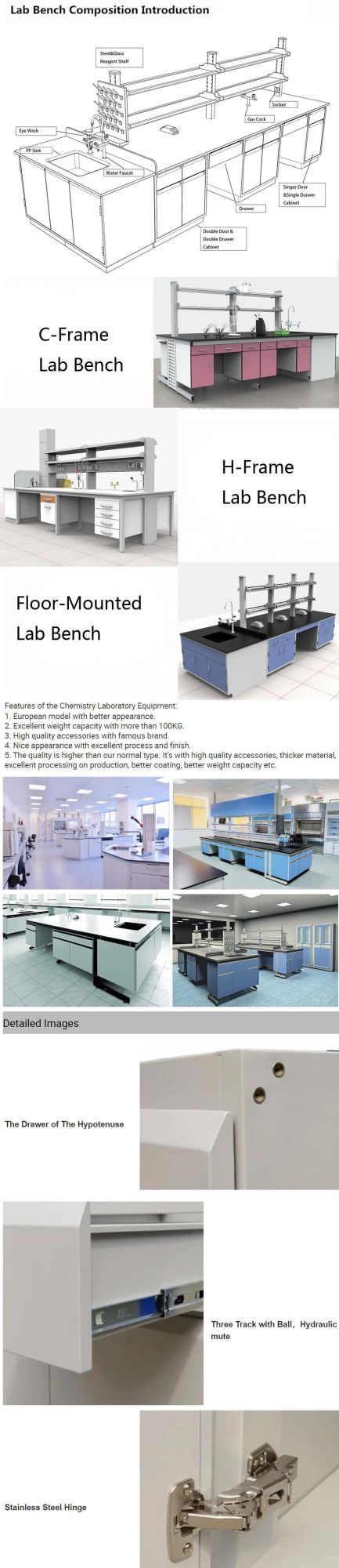 Factory Direct Sale Chemistry Steel Laboratory Furniture with Cover, Factory Mode Hospital Steel Lab Bench/