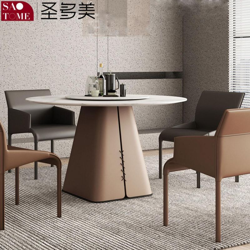 Modern Living Room Rock Board Furniture Saddle Leather Decorative Round Dining Table