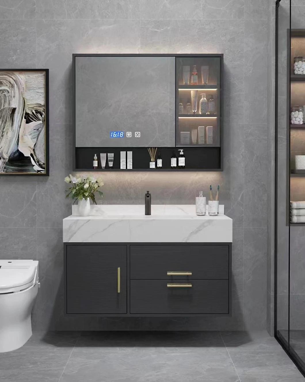 Modern Bathroom Vanity Cabinet with LED Mirror, Cultured Marble Top