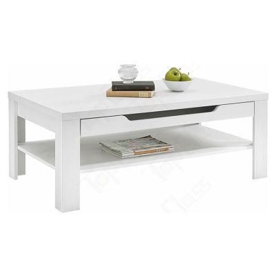 White Modern Wood Coffee Table with Drawer