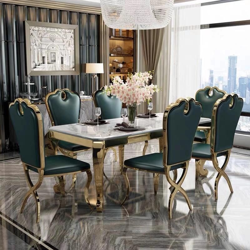 Stainless Steel Dining Table and Chair Luxury Modern Marble Dining Table Set