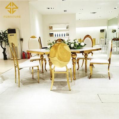 Factory Price Luxury Gold Stainless Steel Round Back Wedding Chairs