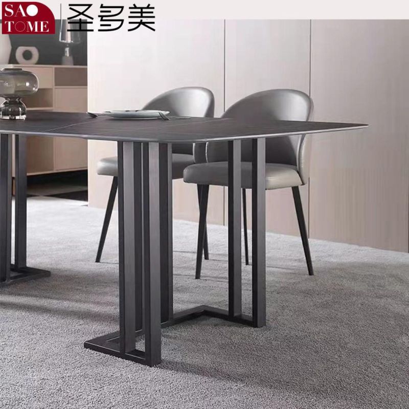 Modern Rock Board Furniture Carbon Steel Square Tube Vertical Bar Dining Table