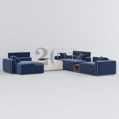 Professional Modern Style Luxury Hotel Home Couch Italian Original Design Living Room Blue Fabric Sofa