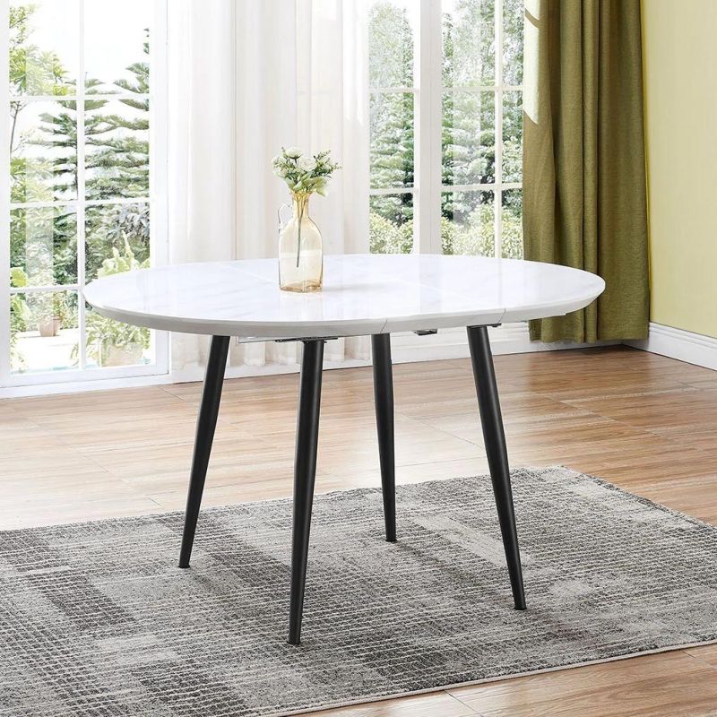 Home Furniture Modern Restaurant MDF Wooden Extendable Dining Table with Metal Legs