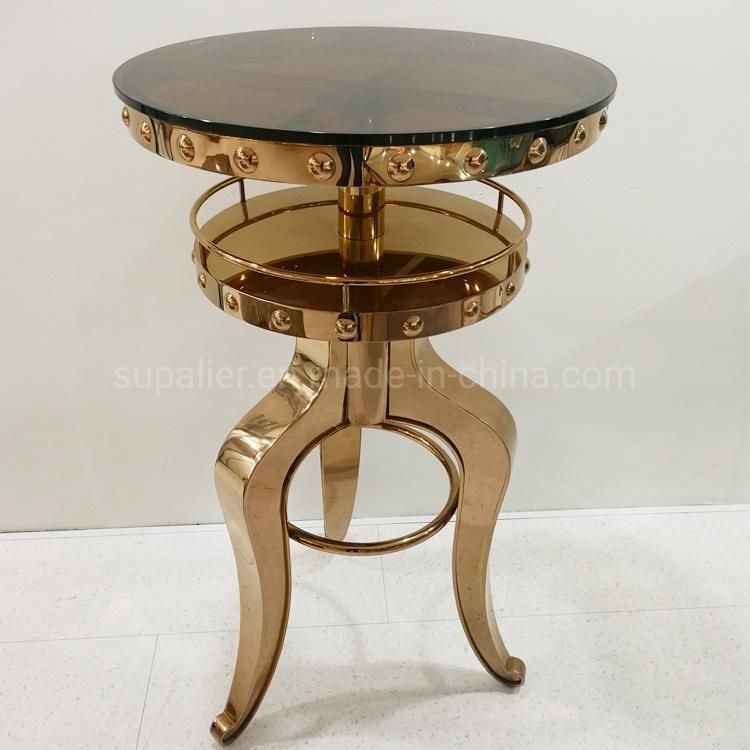 High Glass Top Bar Counter Dning Table with Metal Frame