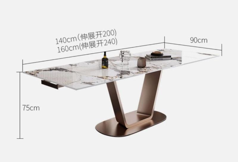 Top Grade Dining Table Modern Marble Chrome Frame Extendable Table