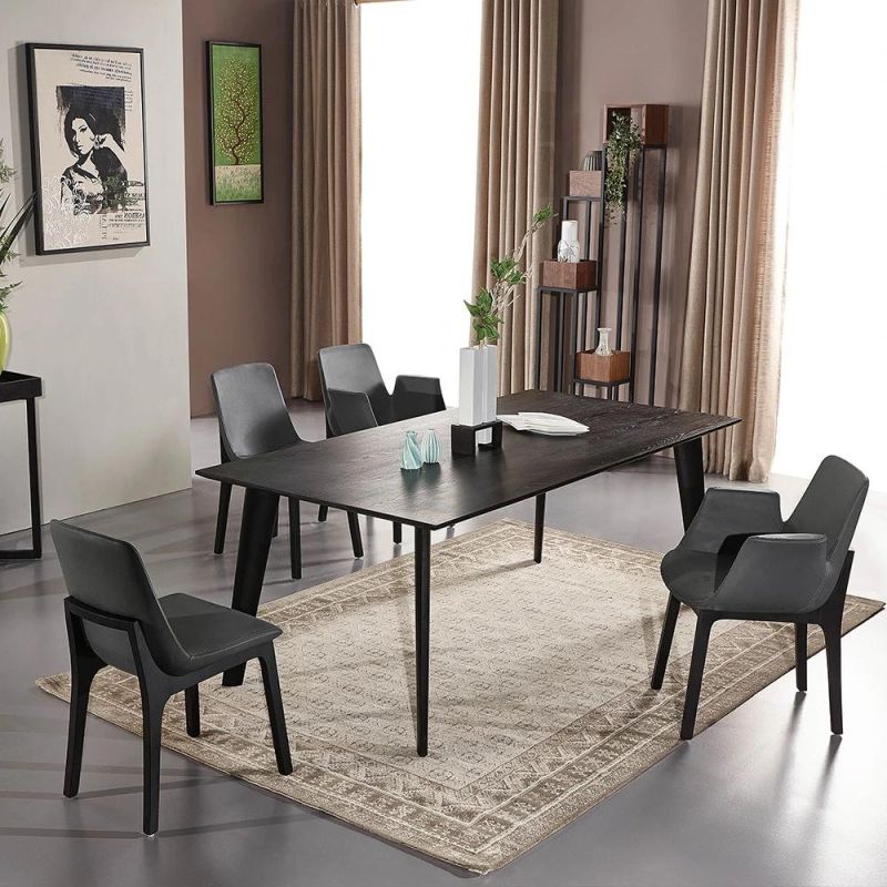 Elegant Black Painting Simple Dining Table Customized Doing Marble Top