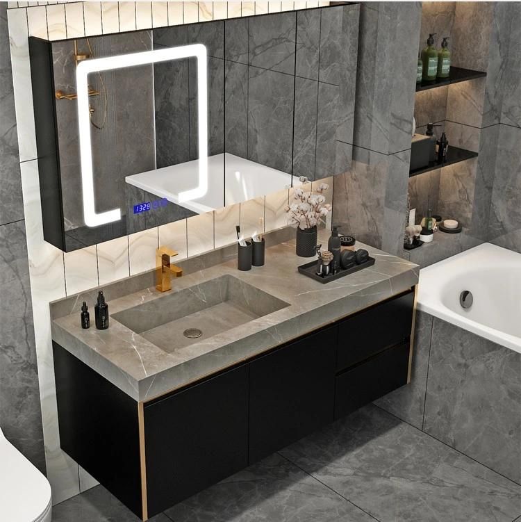 Rock Plate Ceramic Basin Bathroom Cabinet with Smart Mirror Cabinet Hotel Bathroom Washbasin Cabinet