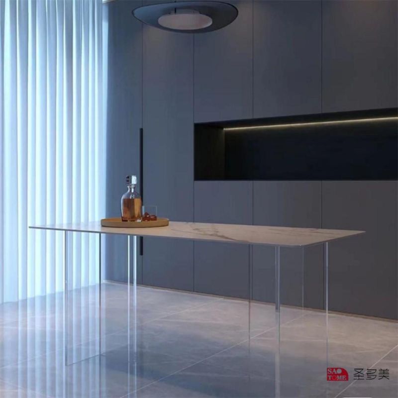 Italian Style Design Extendable Dining Table Titanium Gold Slate Dining Table