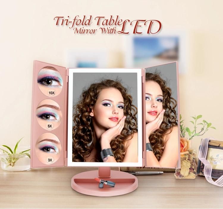 3 Ways 3X/5X/10X Magnifying LED Lighted Desktop Makeup Mirror with Lights