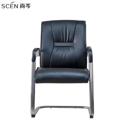 Factory Direct Sales Fixed Arch Tripod Wholesale Meeting Room Comfortable MID Back PU Leather Visitor Chairs Office Furniture