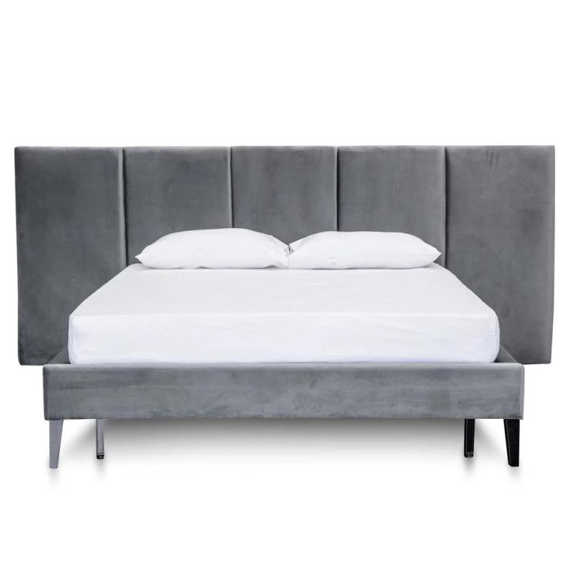 Modern Home Furniture Luxury Velvet Upholstery Headboard King Size Frame Bed