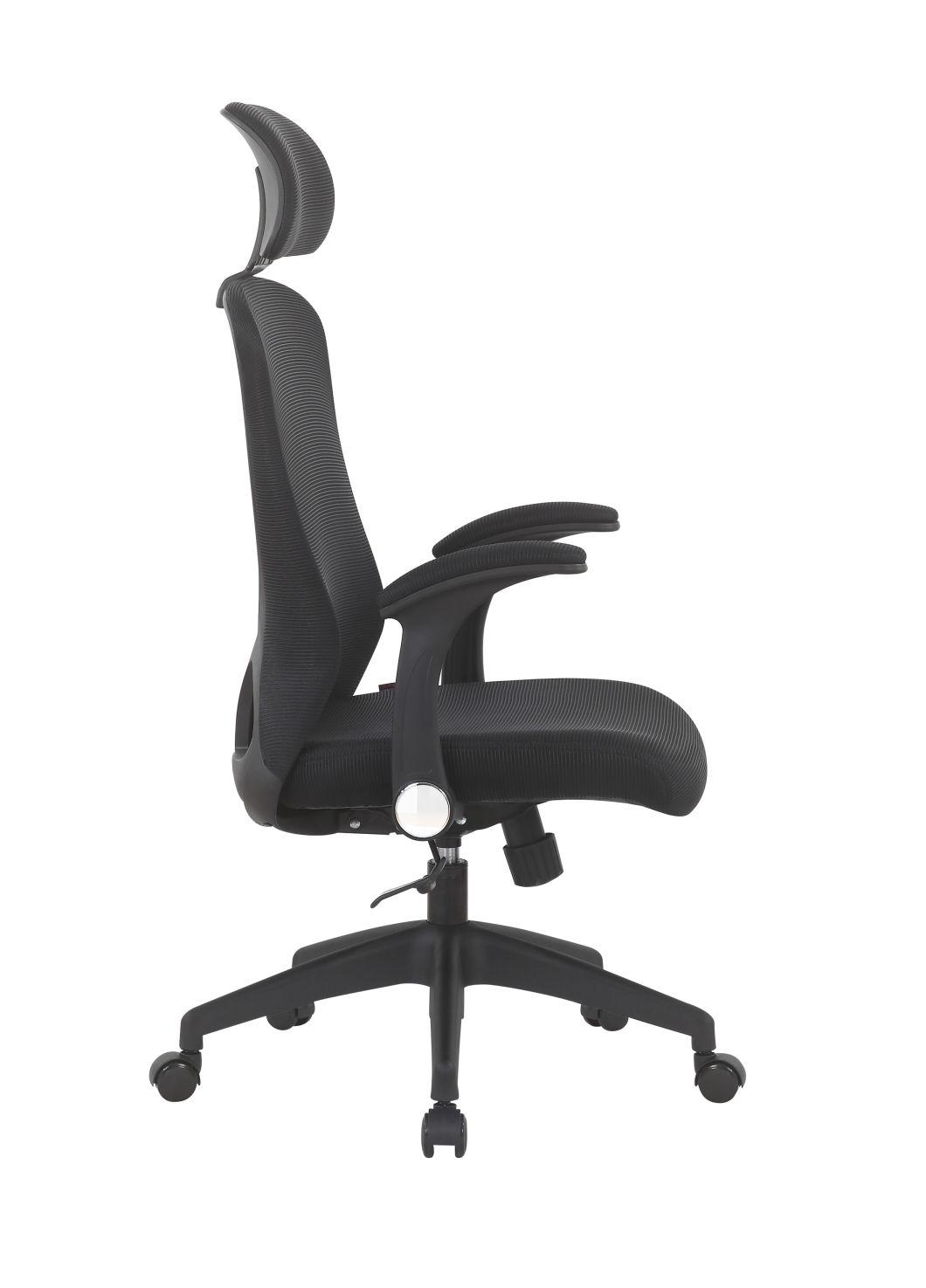 Headrest Adjustable Swivel Staff Executive Computer Ergonomic Office Chair with Flip-up Arms
