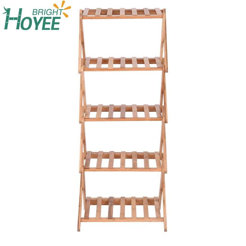 5 Tier Plant Stand Shelf Folding Bamboo Shoe Rack Flower Pots Display Stand Shelves Storage Organizer