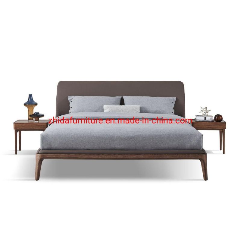 Chinese Hotel Home King Size Solid Wood Frame Modern Leather Bed