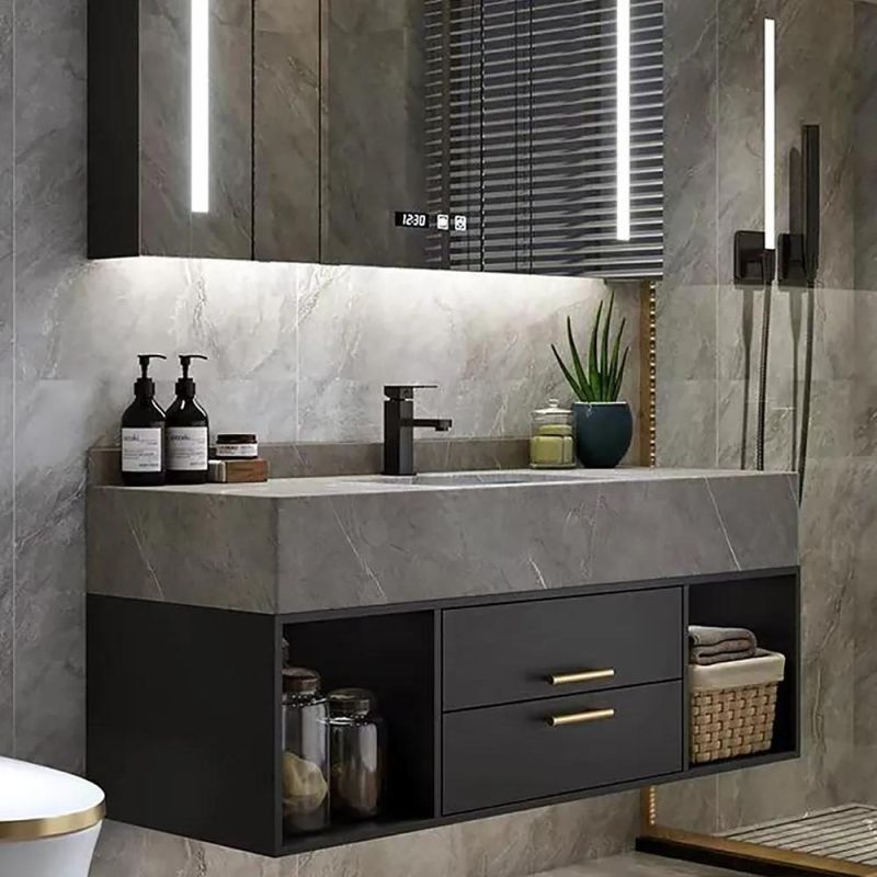 Modern Rock Plate Bathroom Vanity Melamine Mirror Cabinet with Mirror