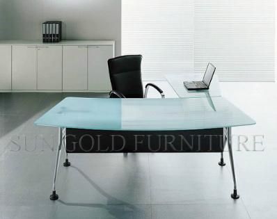 Modern Office Furniture Glass Desk with Steel Foot Design (SZ-OD222)