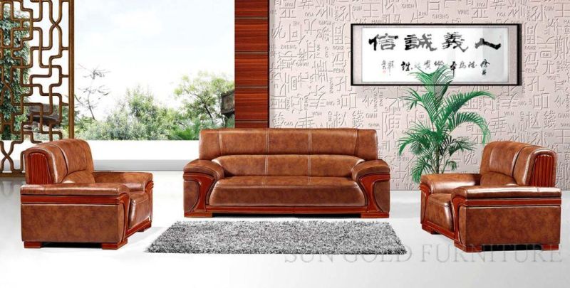 Beautiful Modern Brown Luxury Leather Reception Sofa Boss Room Sofa Set