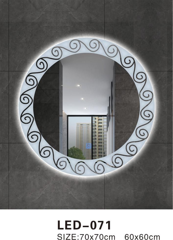 Round Bathroom Mirror LED Light Mirror Anti-Fog Hotel Wall Hanging Toilet Vanity Mirror