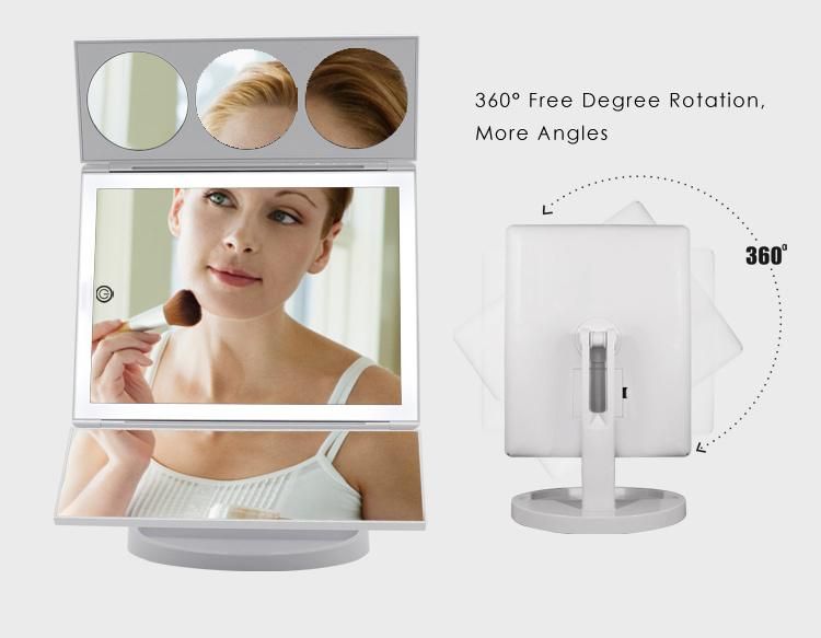 Fashion Gift Touch Switch Trifold Makeup Magnifying Mirror