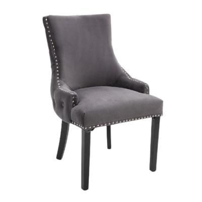 Modern Simple Tufted Black Wood Dining Chair with Silver Studs