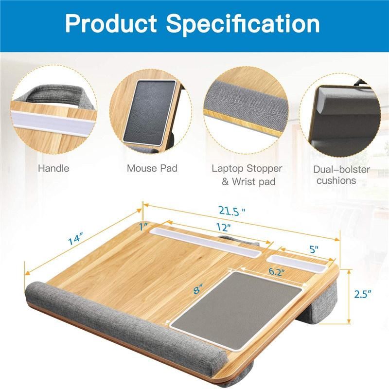 Lap Desk with Phone Holder and Device Ledge Fits up to 15.6 Inch Laptops 100% Bamboo Surface Laptop Table Portable Laptop Stand