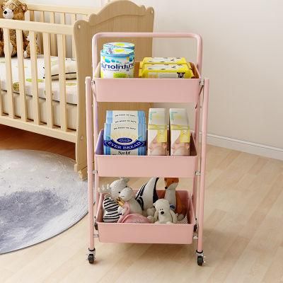 Home Kitchen Organizer Utility Baskets Foldable Storage Rack Trolley Cart with Wheel