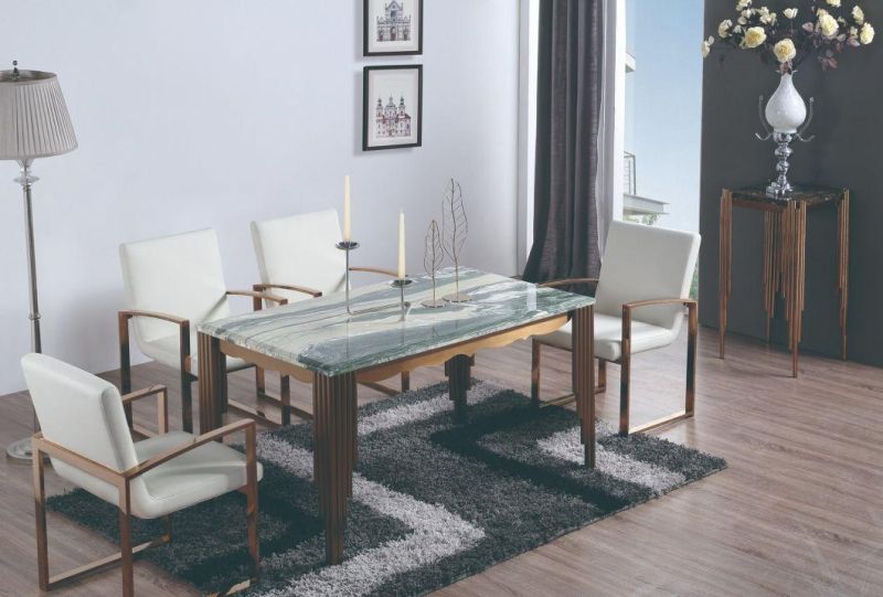 High Quality Stainless Steel Table Base Dining Table with Marble Design