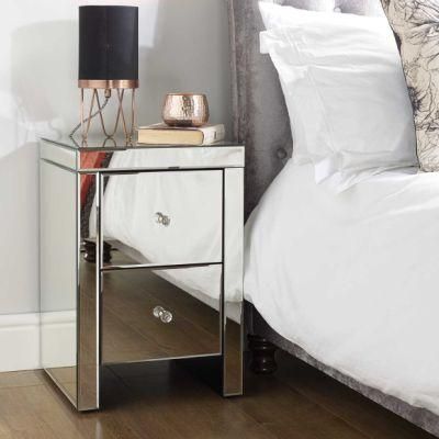 2 Drawers Corner Cabinet Sliver Mirrored Side Table for Bedroom