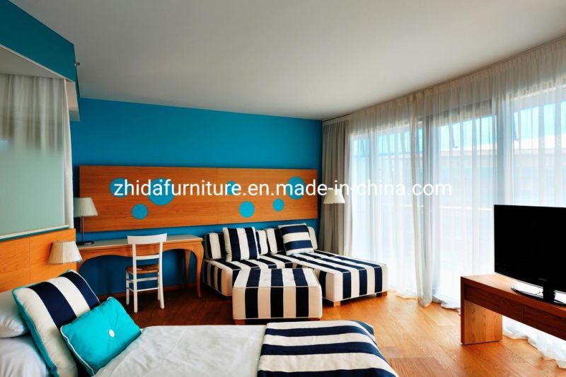 Modern Vacation Hotel Apartment Furniture Living Room Sectional Sofa Seaside Bedroom King Size Wooden Bed with Headboard Wall