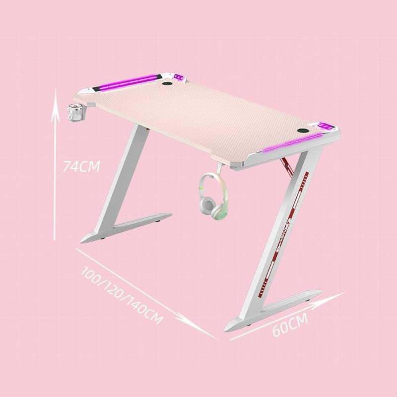 Elites Pretty Pink Girl Series Bedroom Gaming Table PC Desk Modern Gaming Desk with RGB Light