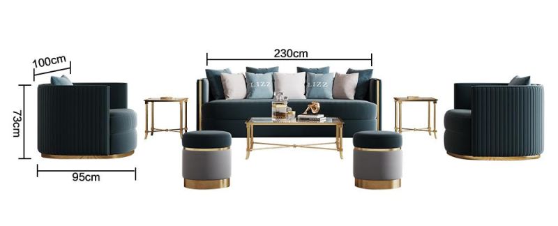 Leisure Modern Fabric Chesterfield Sofa Set Italian Living Room Furniture with High Rebound Sponge