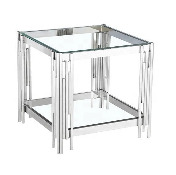 Wholesale Tempered Glass Cable Table with Golden Stainless Steel Frame