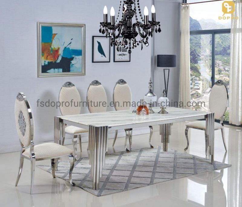 Wholesale Aritificial White Marble Metal Dining Table for Dining Room-D1809