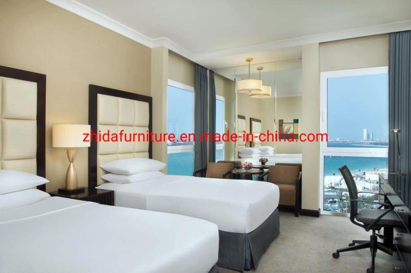 Standard Hotel Apartment 3 Star Wooden Master Bedroom Furniture Set King Queen Size Wood Bed with Leather Headboard