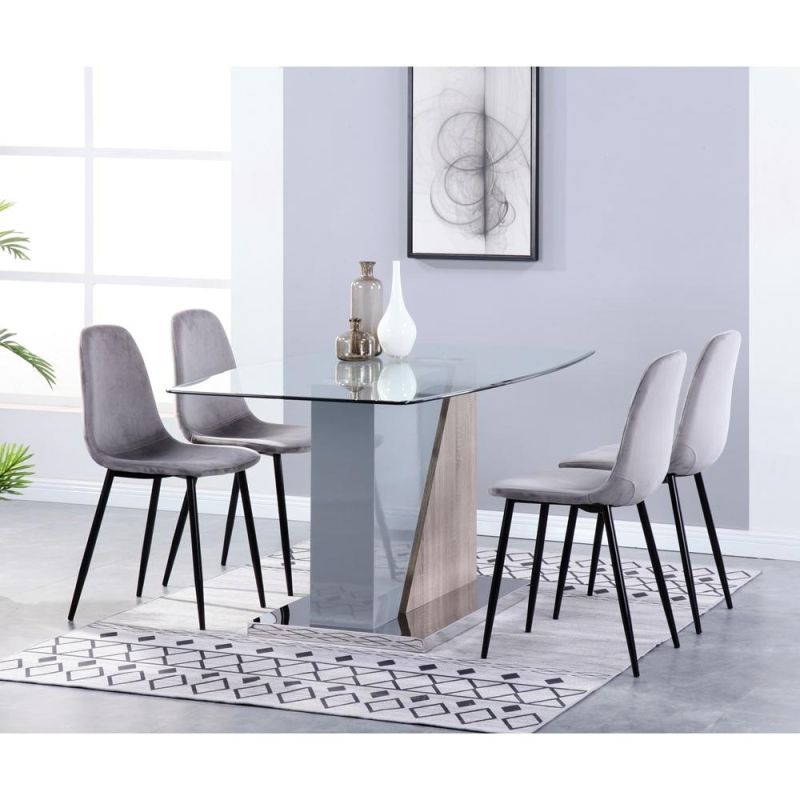 Wholesale Industrial Concrete Design High Temperature Resistant Easy Assemble Stable Square Glass High Gloss Dining Table for SA