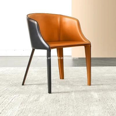 Modern Cafe Restaurant Furniture Saddle Leather Metal Hotel Reception Chair