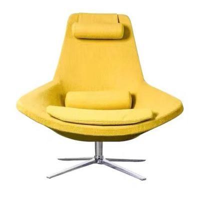 Modern Wholesale Lounge High Back Reclinable Upholstered Yellow Fabric Rotatable Leisure Accent Chair with Aluminium Alloy Leg