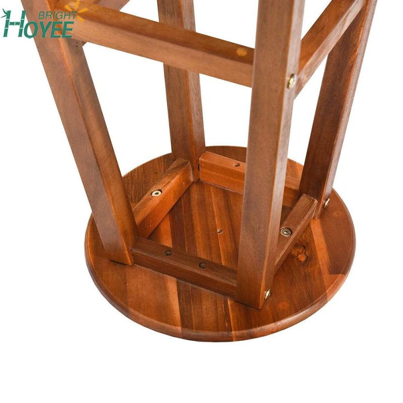 Round Acacia Wood Stool, Bar Stool Solid Wood Chair with Foot Plate, Round Seat with Stable Legs, Ideal for Kitchen, Restaurant, Pub, Bar and Hotel