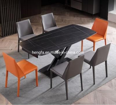 Modern Restaurant Fancy Furniture Sets X-Shape Expandable Marble Dining Table