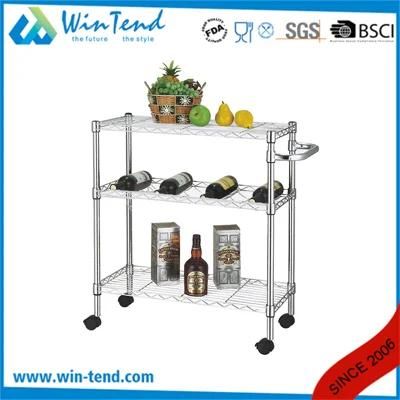 Hot Sale Metal Chrome Plating Kitchen 3 Tiers Trolley Cart for Storage