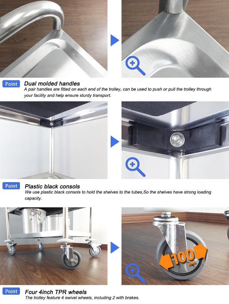 Hot Stainless Steel Hotel Housekeeping Food and Beverage Trolley