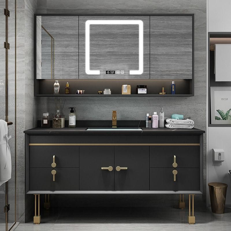 Factory Customization Furniture LED Mirror Bathroom Vanity Cabinet with Lights and Medicine Marble Countertop